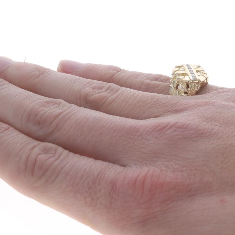 Yellow Gold Diamond Nugget Men's Ring - 14k Round .24ctw Channel Set Six-Stone For Sale 1