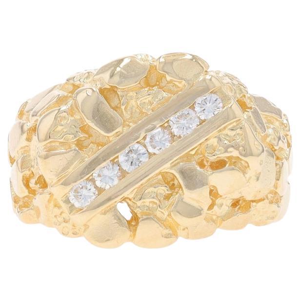 Yellow Gold Diamond Nugget Men's Ring - 14k Round .24ctw Channel Set Six-Stone For Sale