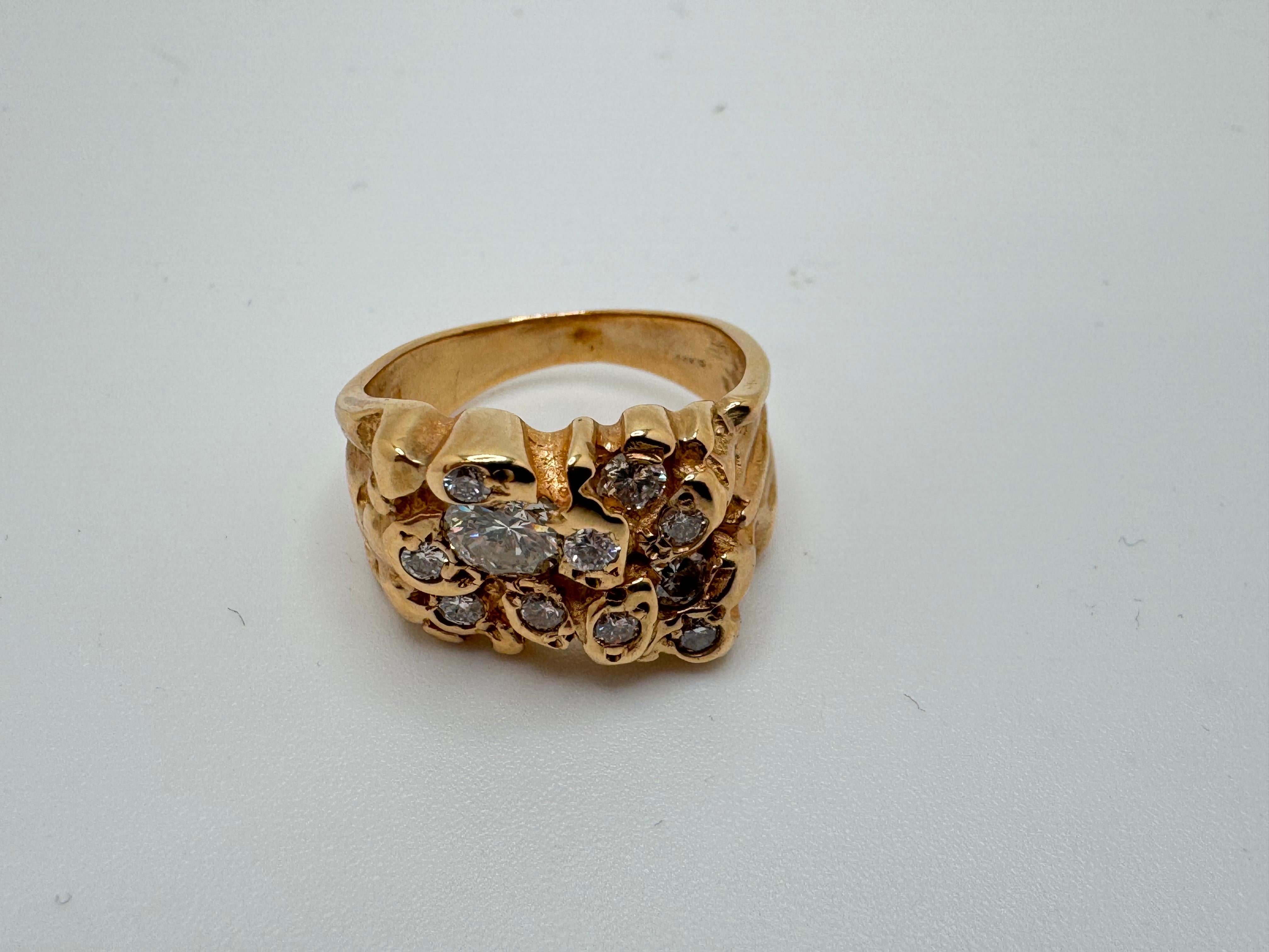 Anello con pepita di diamante in oro giallo in vendita 3