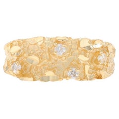 Bague unisexe en or jaune avec pépite de diamant 14k bague ronde brillante .10ctw