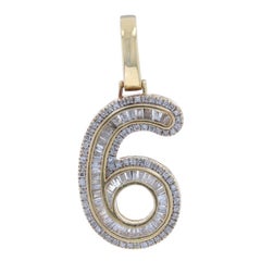 Yellow Gold Diamond Number Six Men's Pendant 10k Single Bag.45ctw Lucky #6 Bling