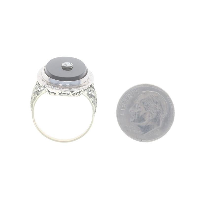 Bague Art déco en or jaune, diamants et onyx, gravure milgrain européenne de 14 carats Pour femmes en vente