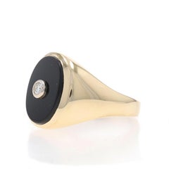 Yellow Gold Diamond & Onyx Men's Ring - 14k Round Brilliant