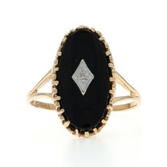 Yellow Gold Diamond Onyx Ring - 10k Single