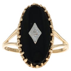 Bague en or jaune avec diamant et onyx - 10k Single