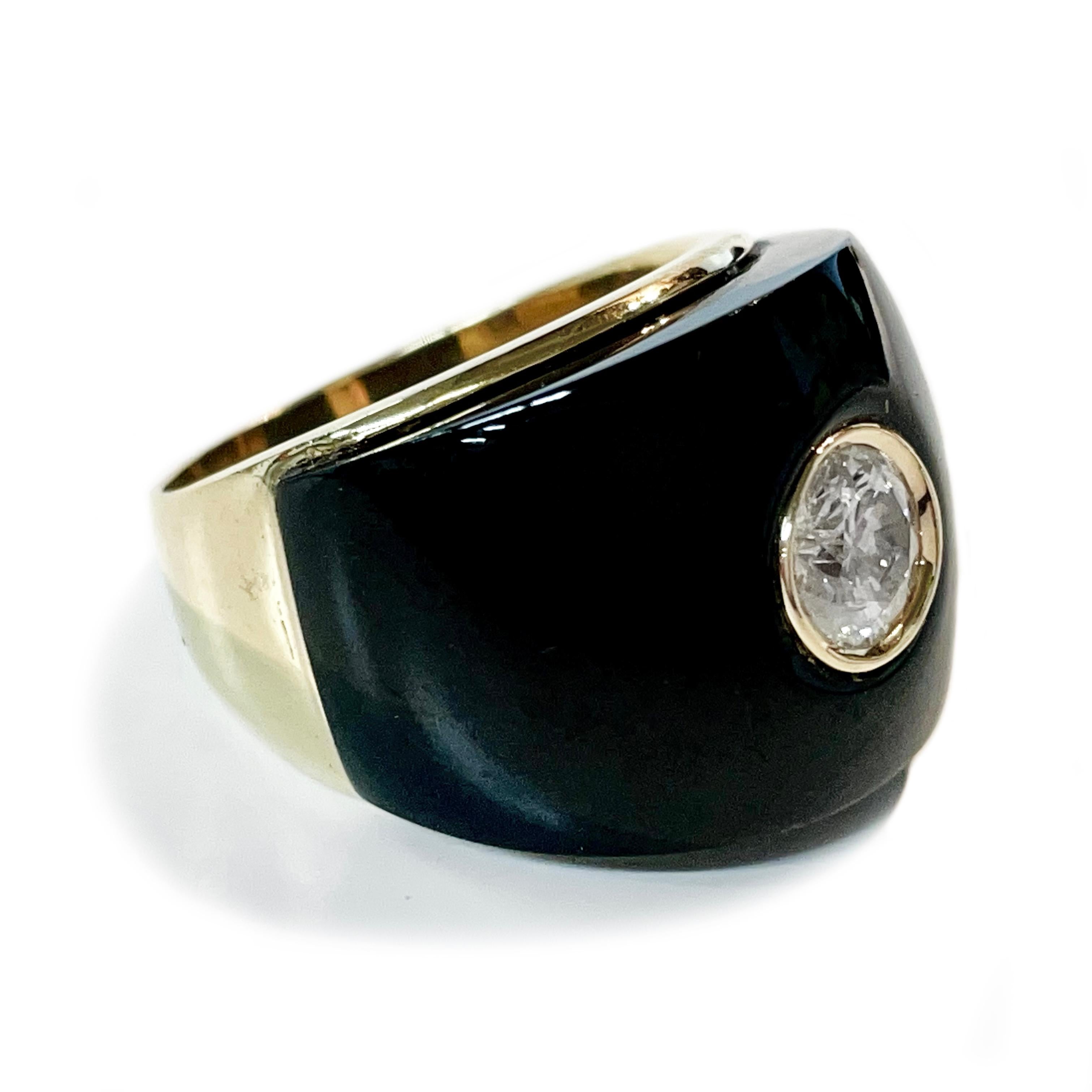 Gelbgold Diamant-Onyx-Ring (Moderne)