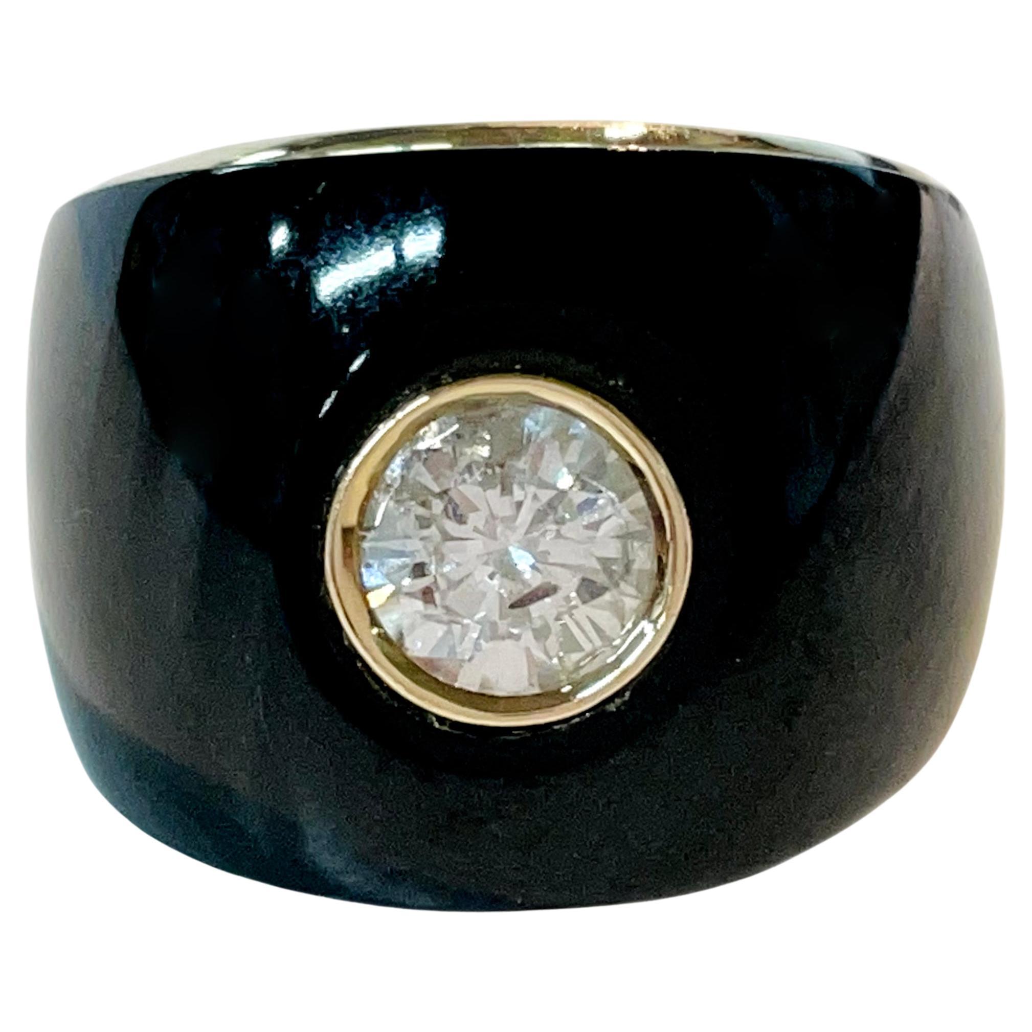 Yellow Gold Diamond Onyx Ring