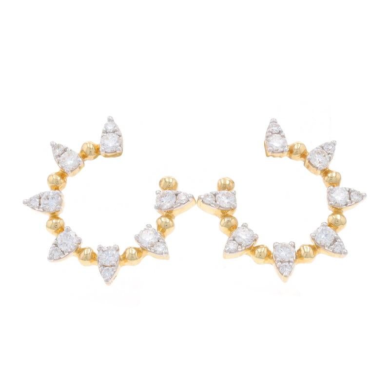 Metal Content: 14k Yellow Gold & 14k White Gold

Stone Information

Natural Diamonds
Carat(s): .60ctw
Cut: Round Brilliant
Color: G
Clarity: SI1 - SI2

Total Carats: .60ctw

Style: Open Circle Hoop
Fastening Type: Butterfly