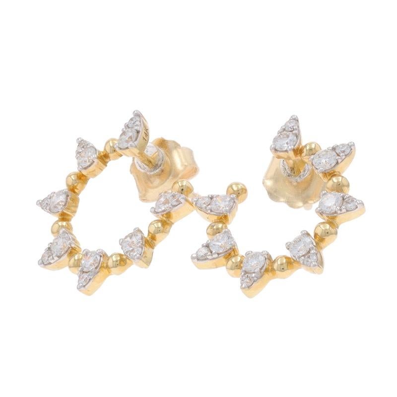 Round Cut Yellow Gold Diamond Open Circle Hoop Earrings - 14k Round .60ctw Pierced