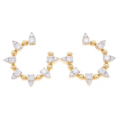Yellow Gold Diamond Open Circle Hoop Earrings - 14k Round .60ctw Pierced