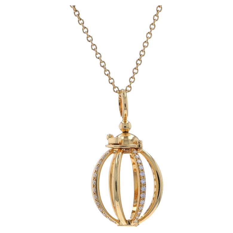 Yellow Gold Diamond Orb Pendant Necklace 15 3/4" - 18k Round .25ctw Opens For Sale