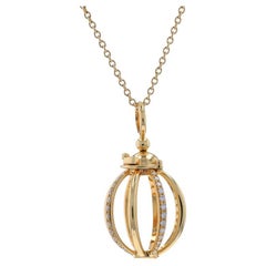 Yellow Gold Diamond Orb Pendant Necklace 15 3/4" - 18k Round .25ctw Opens