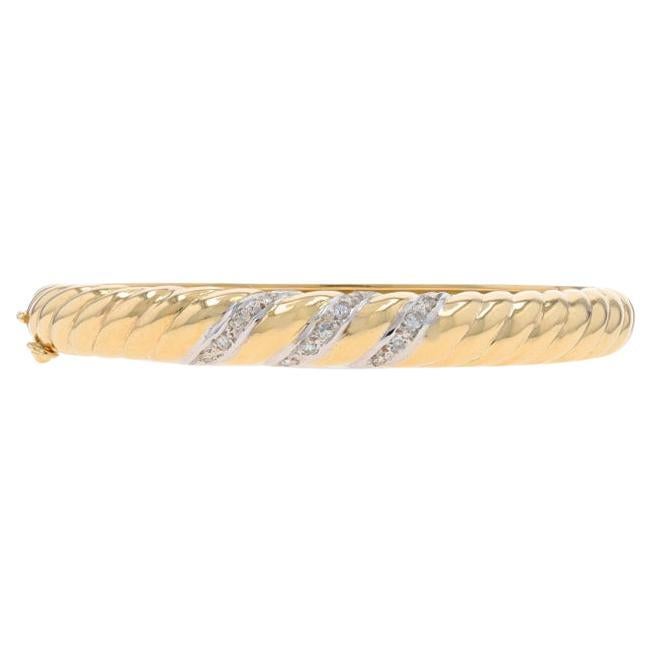 Yellow Gold Diamond Oval Bangle Bracelet 6" - 18k Single Cut .30ctw Rope Twist