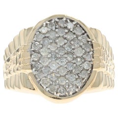Yellow Gold Diamond Oval Cluster Men's Ring 10k Single 1.00ctw Nugget