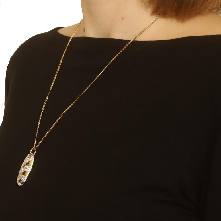 Women's Yellow Gold Diamond Oval Stripe Necklace 21 3/4