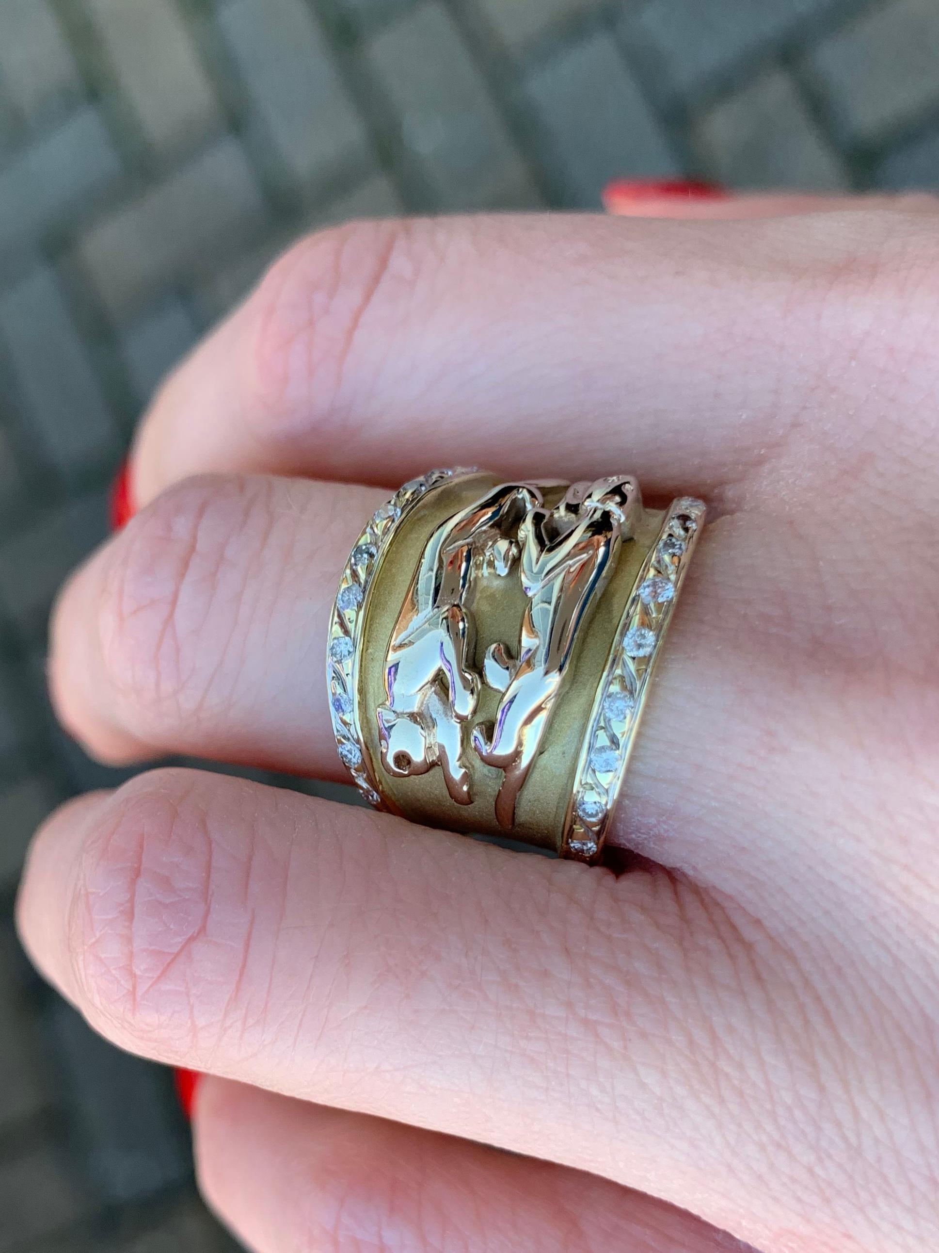 Yellow Gold Diamond Panther Wide Ring 5