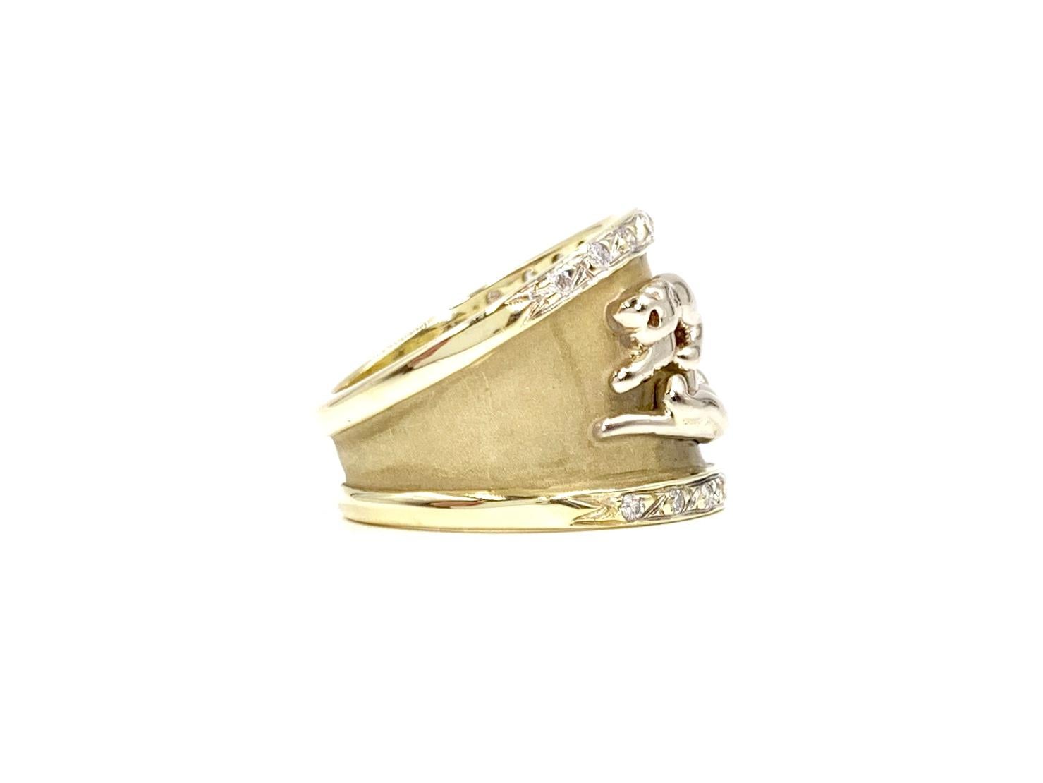 Round Cut Yellow Gold Diamond Panther Wide Ring