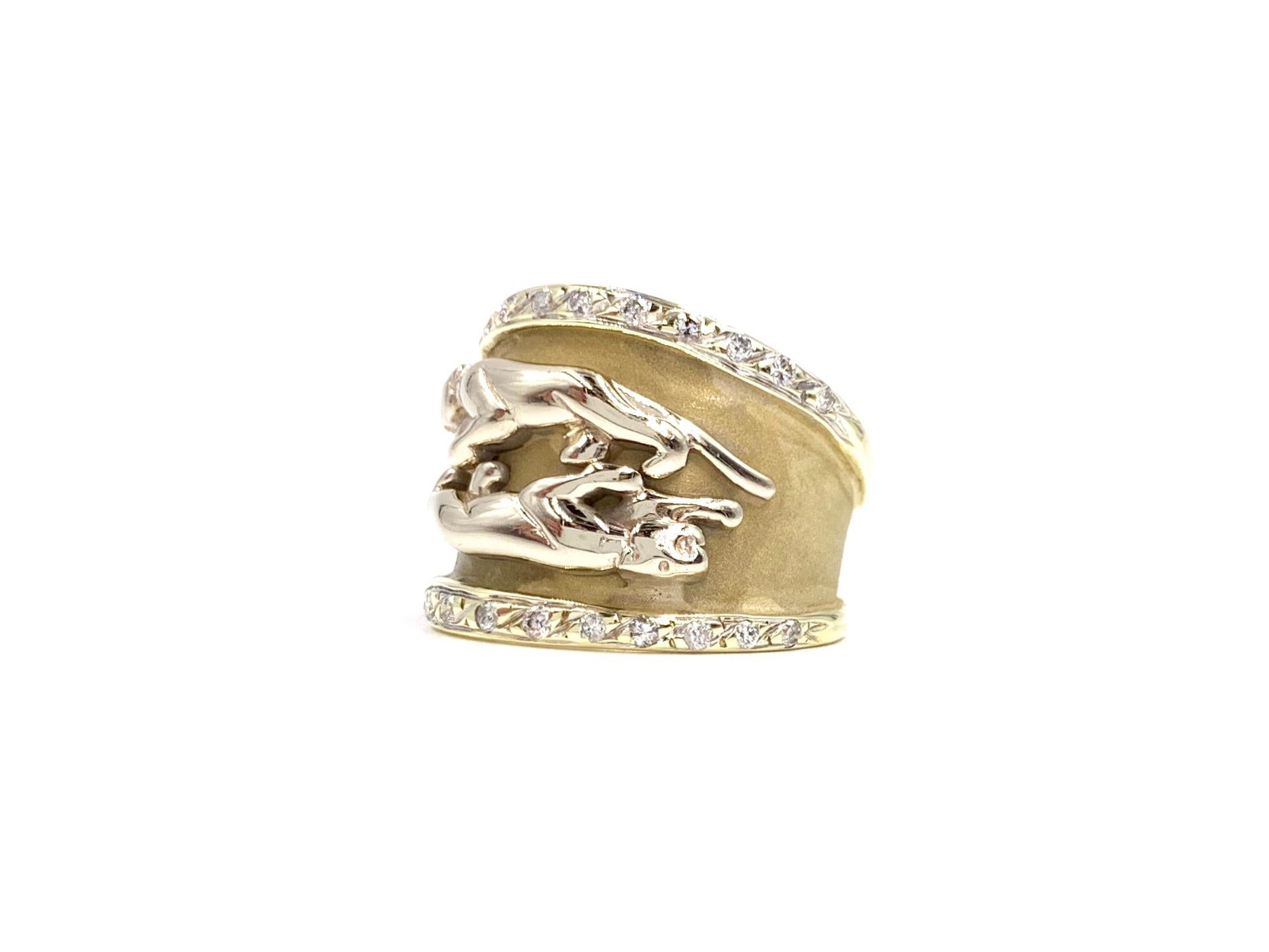 Yellow Gold Diamond Panther Wide Ring 1