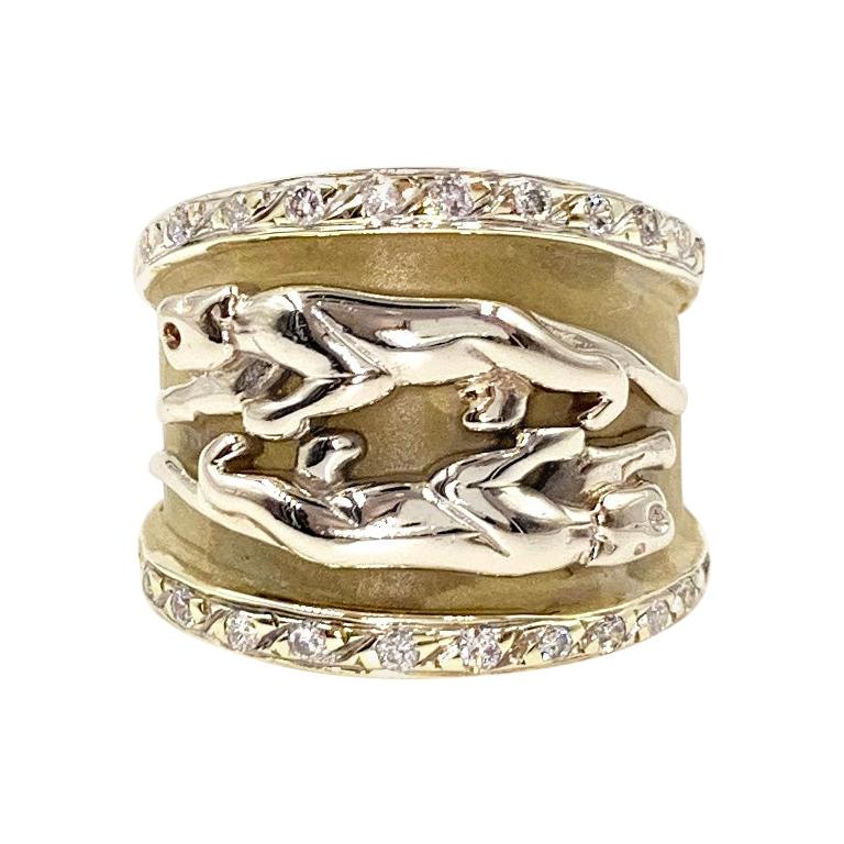 Yellow Gold Diamond Panther Wide Ring