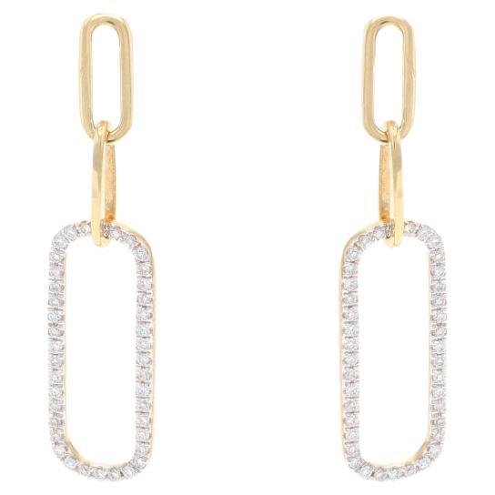 Yellow Gold Diamond Paperclip Link Dangle Earrings 14k Round.20ctw Chain Pierced