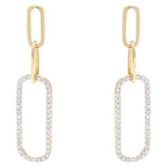 Yellow Gold Diamond Paperclip Link Dangle Earrings 14k Round.20ctw Chain Pierced