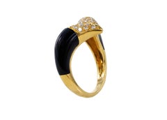 Yellow Gold Diamond Pavé Chevron and Black Enamel Cocktail Ring