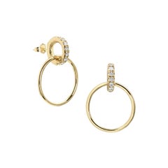 Yellow Gold Diamond Pavé Double Hoop Earrings