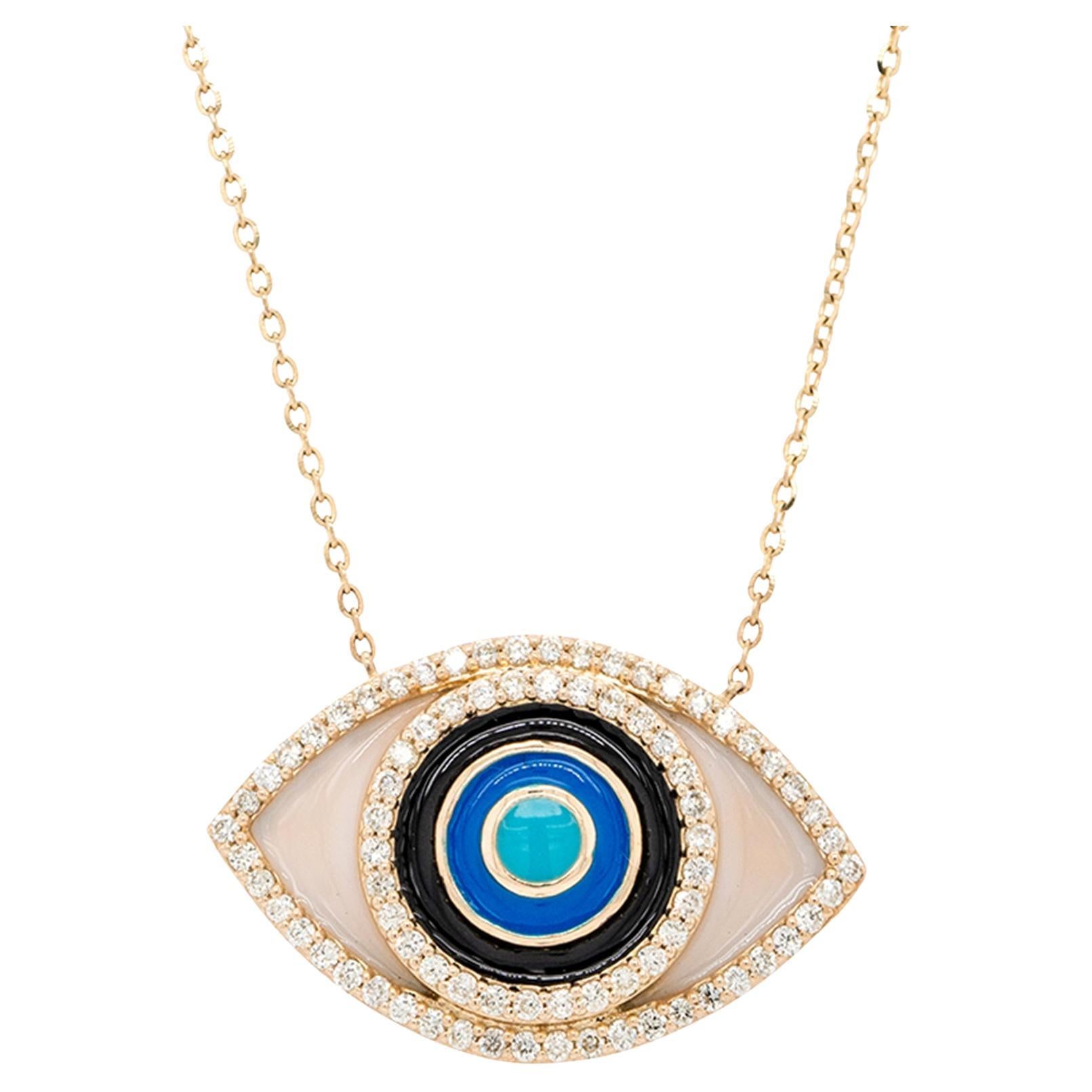 Bevilles Enamel Evil Eye Pendant in 9kt Yellow Bonded Gold main image 0
