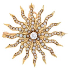 Yellow Gold Diamond Pearl Edwardian Watch Pin Brooch/Pendant - 18k Euro Antique