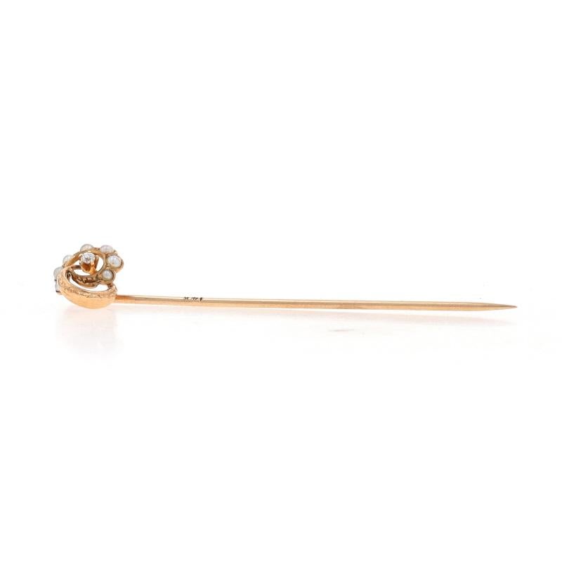 Gelbgold Diamant Perle viktorianischen Kreis Spirale Stickpin -14k Mine Antike Pin (Viktorianisch) im Angebot