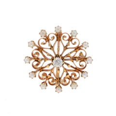 Yellow Gold Diamond Pearl Victorian Medallion Brooch/Pendant -14k Mine .24ct Pin