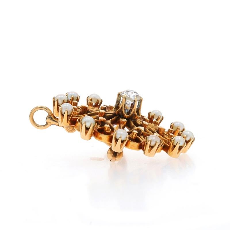 Bead Yellow Gold Diamond Pearl Victorian Medallion Brooch/Pendant -14k Mine .24ct Pin For Sale