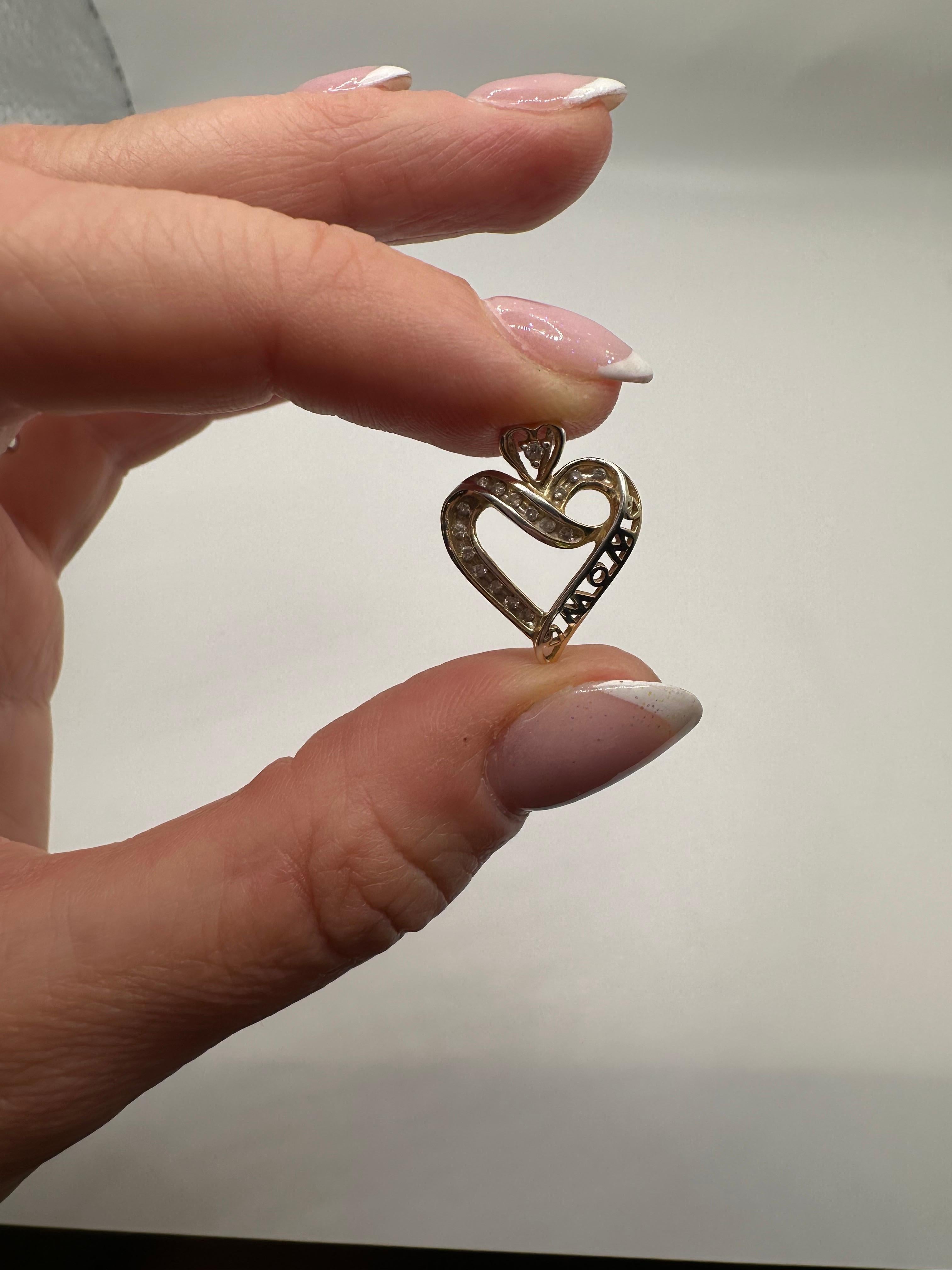 Classical pendant necklace with mom inscribed and some small diamonds made in 10kt yellow gold.

Metal Type: 10KT

Natural Diamond(s): 
Color: H
Cut:Round  
Clarity: SI (average)
 

Certificate of authenticity comes with purchase!

ABOUT US
We are a
