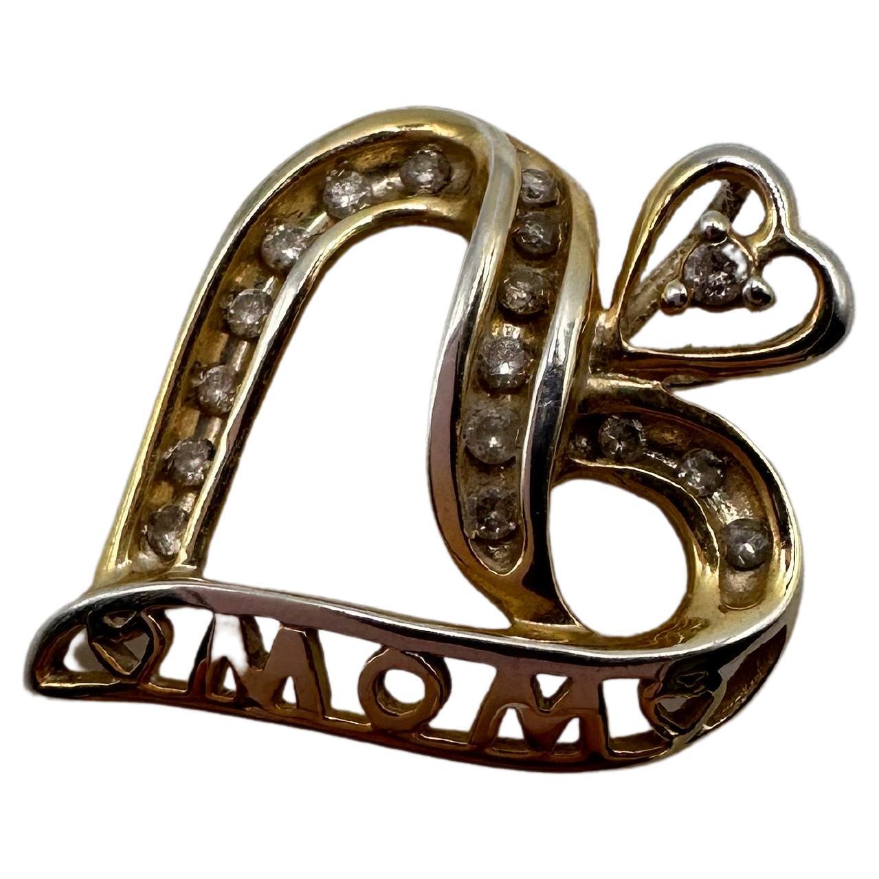 Yellow gold diamond pendant mom pendant 10KT mommy pendant