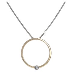 Yellow Gold Diamond Pendant Necklace, 14k Round Brilliant Accent Circle