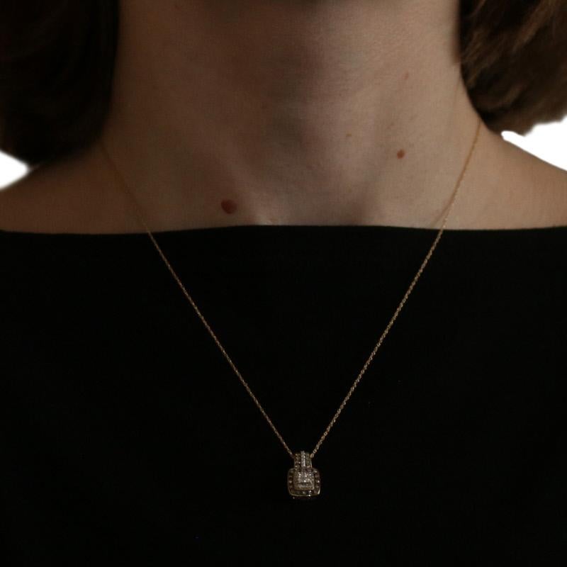 Princess Cut Yellow Gold Diamond Pendant Necklace, 10k Princess & Round Cut .33ctw Halo