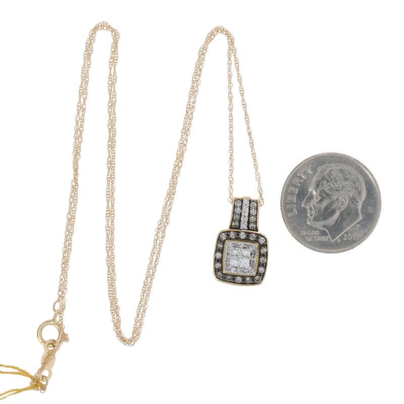 Women's Yellow Gold Diamond Pendant Necklace, 10k Princess & Round Cut .33ctw Halo For Sale