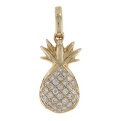 Yellow Gold Diamond Pineapple Pendant -14k Rnd .16ctw Tropical Fruit Hospitality