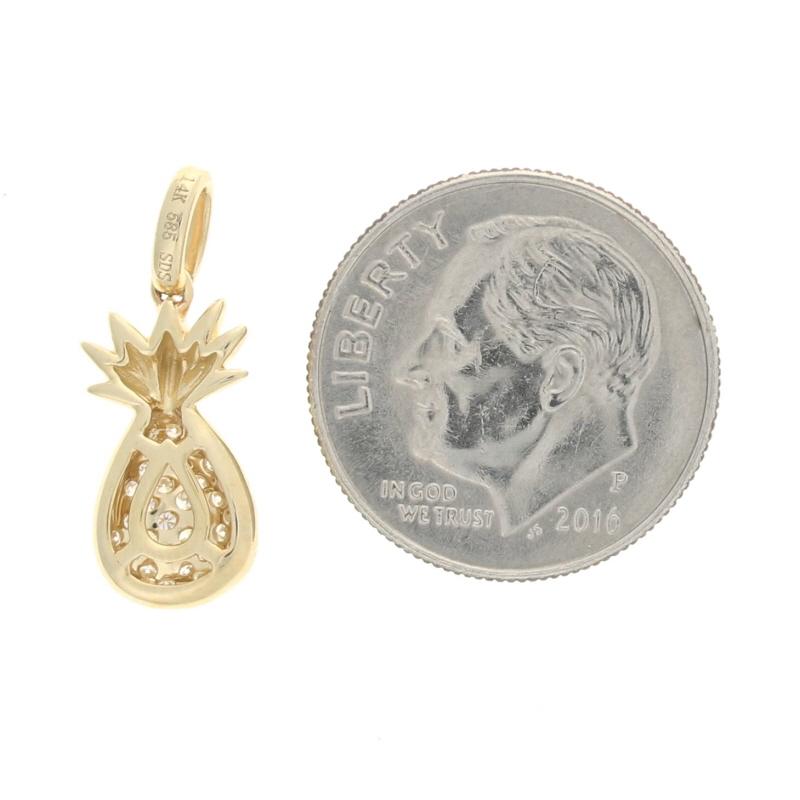 Yellow Gold Diamond Pineapple Pendant -14k Rnd .16ctw Tropical Fruit Hospitality In New Condition For Sale In Greensboro, NC