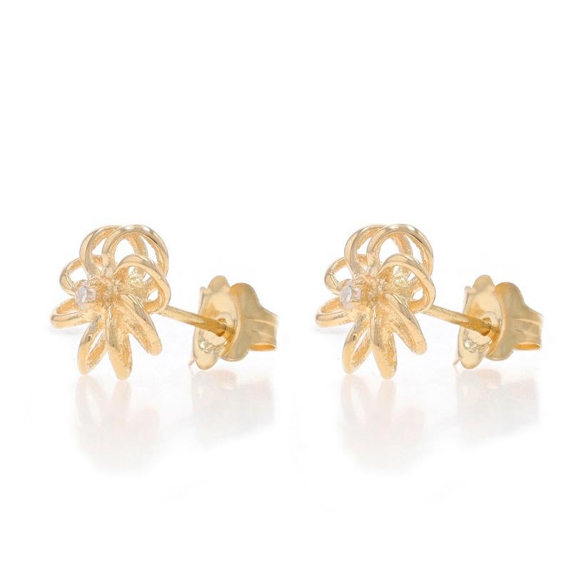 Yellow Gold Diamond Pinwheel Flower Stud Earrings - 14k Single Cut Pierced In Excellent Condition In Greensboro, NC