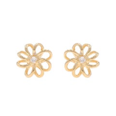 Yellow Gold Diamond Pinwheel Flower Stud Earrings - 14k Single Cut Pierced
