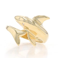 Yellow Gold Diamond Playful Dolphin Bypass Ring - 14k Round Brilliant Ocean Life