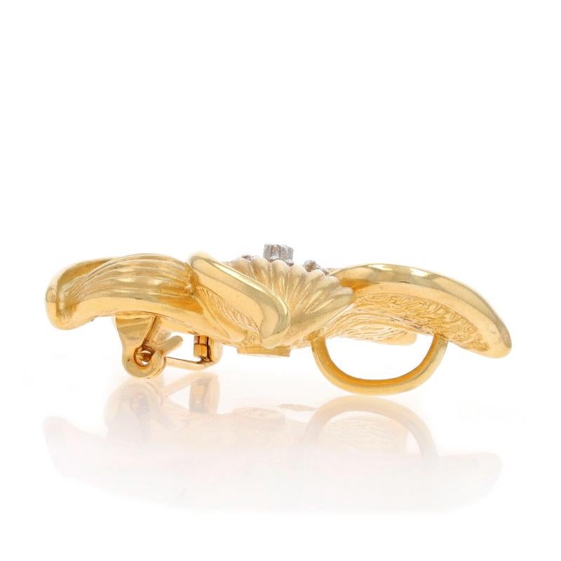 Round Cut Yellow Gold Diamond Plumeria Convertible Brooch/Pendant - 14k Flower Pin For Sale