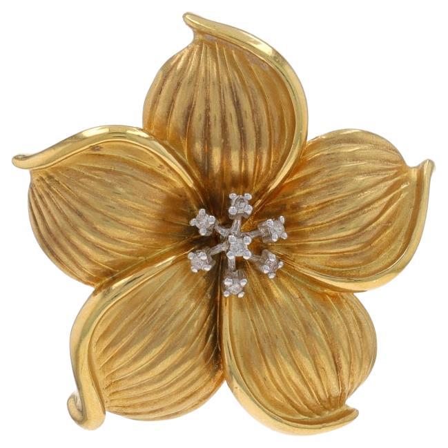 Yellow Gold Diamond Plumeria Convertible Brooch/Pendant - 14k Flower Pin