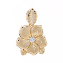 Yellow Gold Diamond Plumeria Solitaire Pendant - 14k Round .16ct Flower Blossom