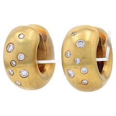 Yellow Gold Diamond Polka Dot Huggie Hoop Earrings 14k Rnd.33ctw Brushed Pierced