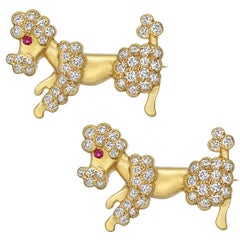 Yellow Gold Diamond Poodle Pins