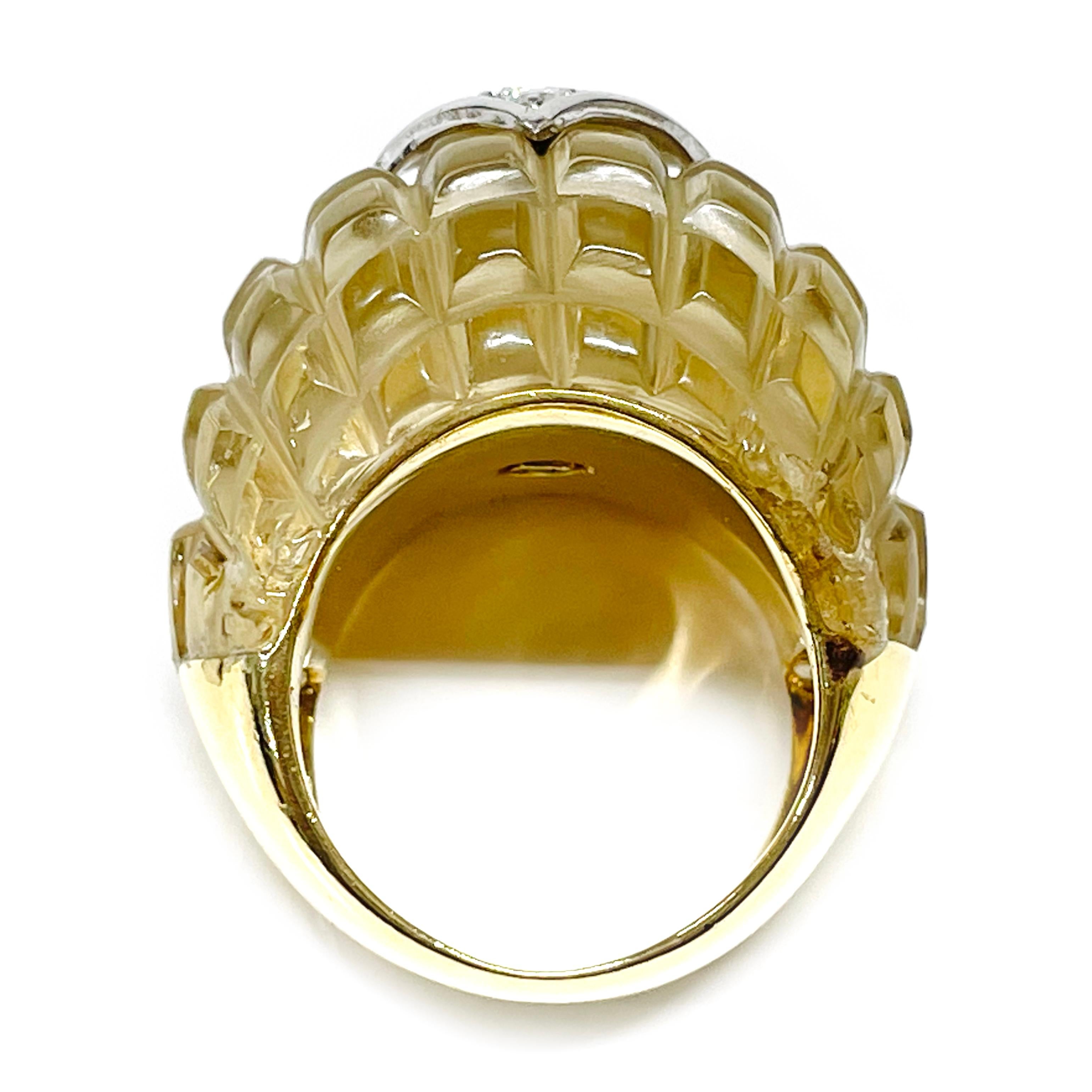 Duo-Tone Diamond Quartz Ring In Fair Condition For Sale In Palm Desert, CA
