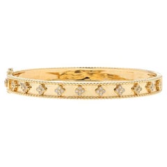 Yellow Gold Diamond Quatrefoil Bangle Bracelet 6 1/2" - 14k Round .42ctw Flowers