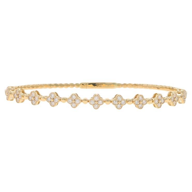 Bracciale a quadrifoglio con diamanti in oro giallo da 6 3/4" 14k a brillante rotondo .78ctw in vendita
